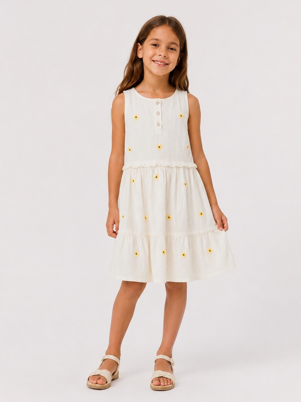 Zara Girls Sequin Floral Tiered Dress Cottagecore Boho 13-14